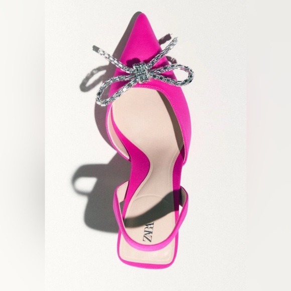 Zara jewel rhinestone bow slingbacks Kitten heel shoes sz 39/ US 8 NWOB Fuchsia - Picture 4 of 5